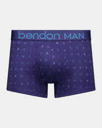 Retros Print Mens Trunk in INKY SPOT PRINT. Flat lay front view