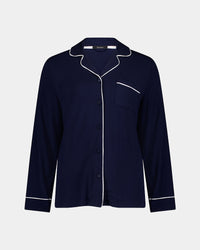 Bamboo Bliss Long Sleeve PJ Top in NAVY BLAZER. Flat lay front view