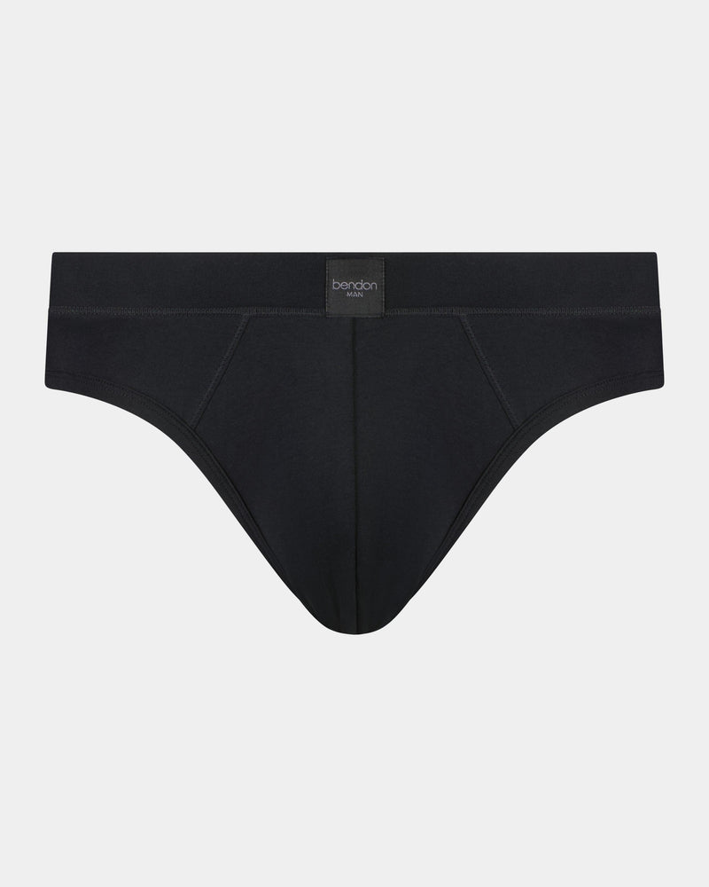 High Tech Cotton Mens Brief in BLACK. Flat lay front view
