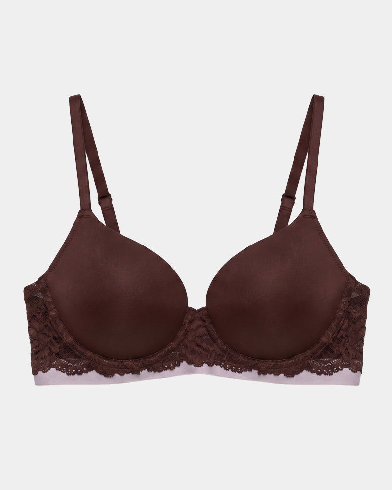 Delightfully Smooth Contour Bra in BITTER CHOCOLATE. Flat lay front view