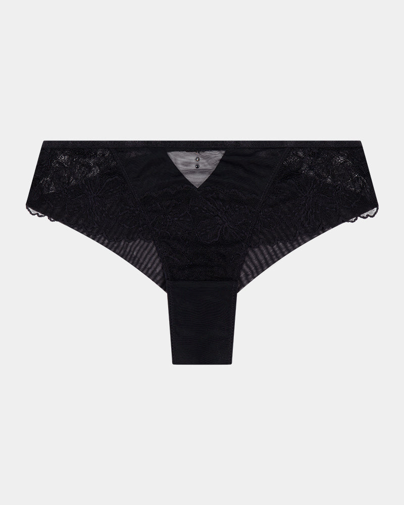 Lace Impact Brazilian in BLACK. Flat lay front view