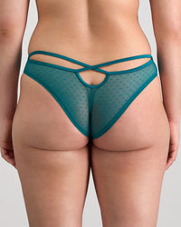 Model wears Lottie Brazilian in EVERGLADE. On body back view