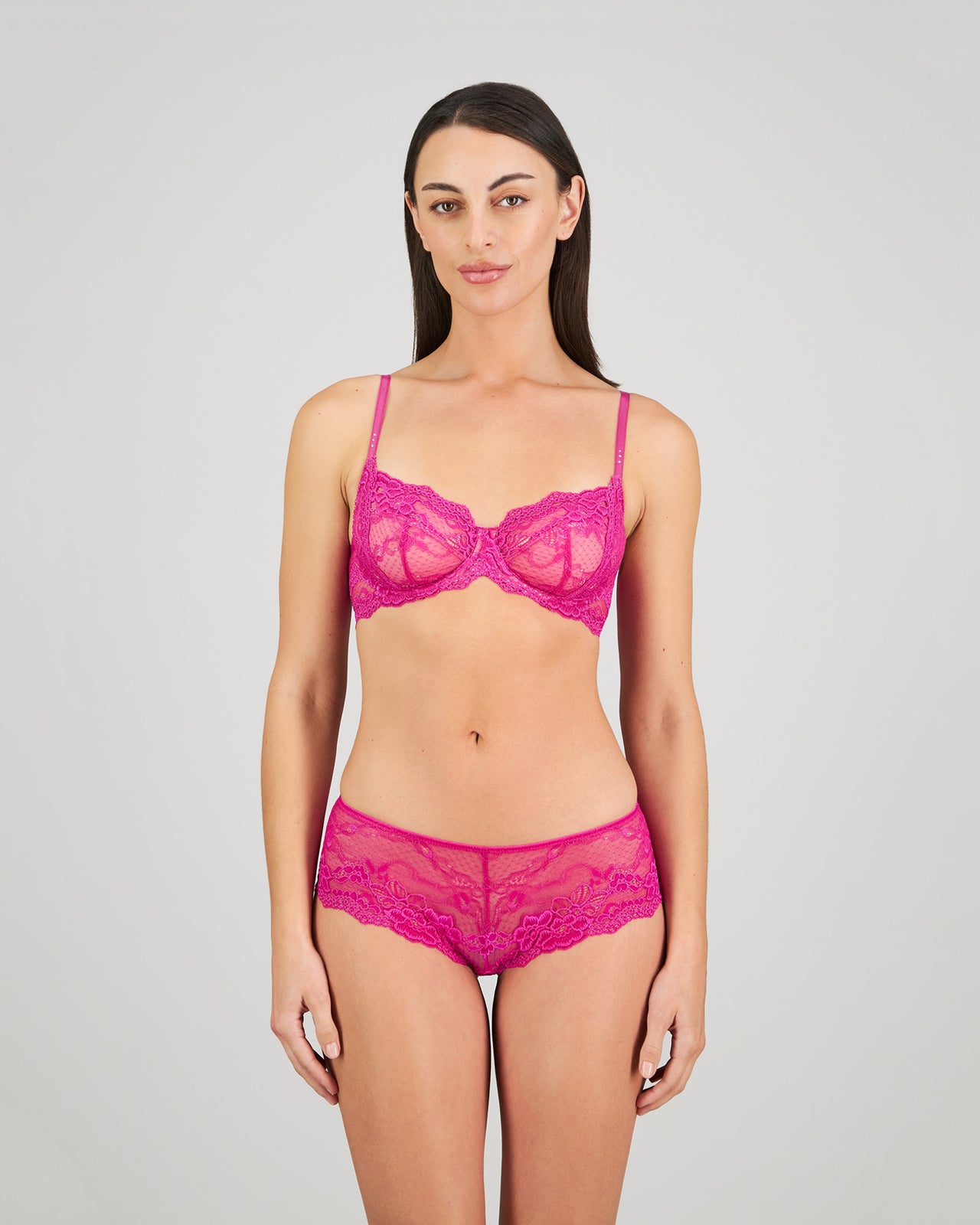 My Fit Lace Underwire Bra in FANTASY FUCHSIA. Feature shot