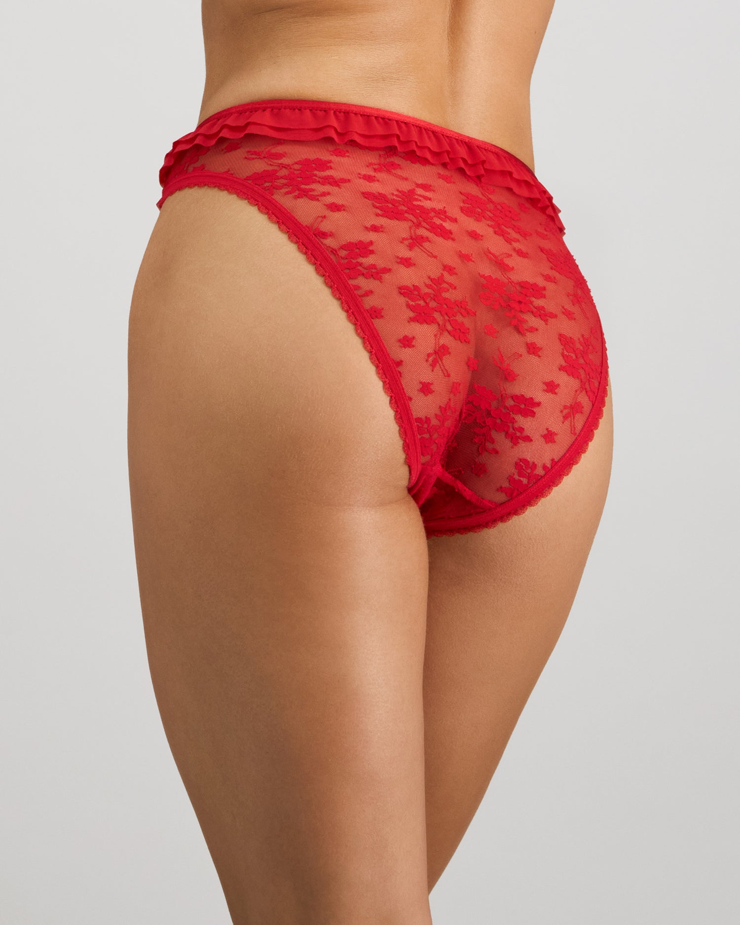 Tinsel Tease High Cut Brief in SALSA. Flat lay back view