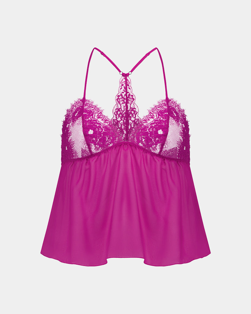 Eva Jean Camisole in FANTASY FUCHSIA. Flat lay front view