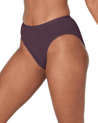 Model wears Body Cotton High Cut Brief in PLUM PERFECT. On body side view
