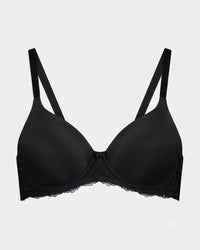 Want To Wear Lace Contour Bra in BLACK. Flat lay front view