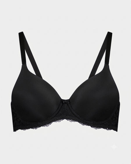 Want To Wear Lace Contour Bra in BLACK. Flat lay front view