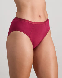 Model wears Body Cotton High Cut Brief in BEAUJOLAIS. On body side view