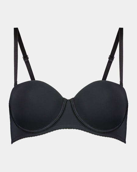 Body Basics Strapless Bra in BLACK. Flat lay front view