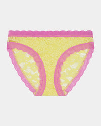 Leo Bikini in LEMON/FUCHSIA PINK. Flat lay front view