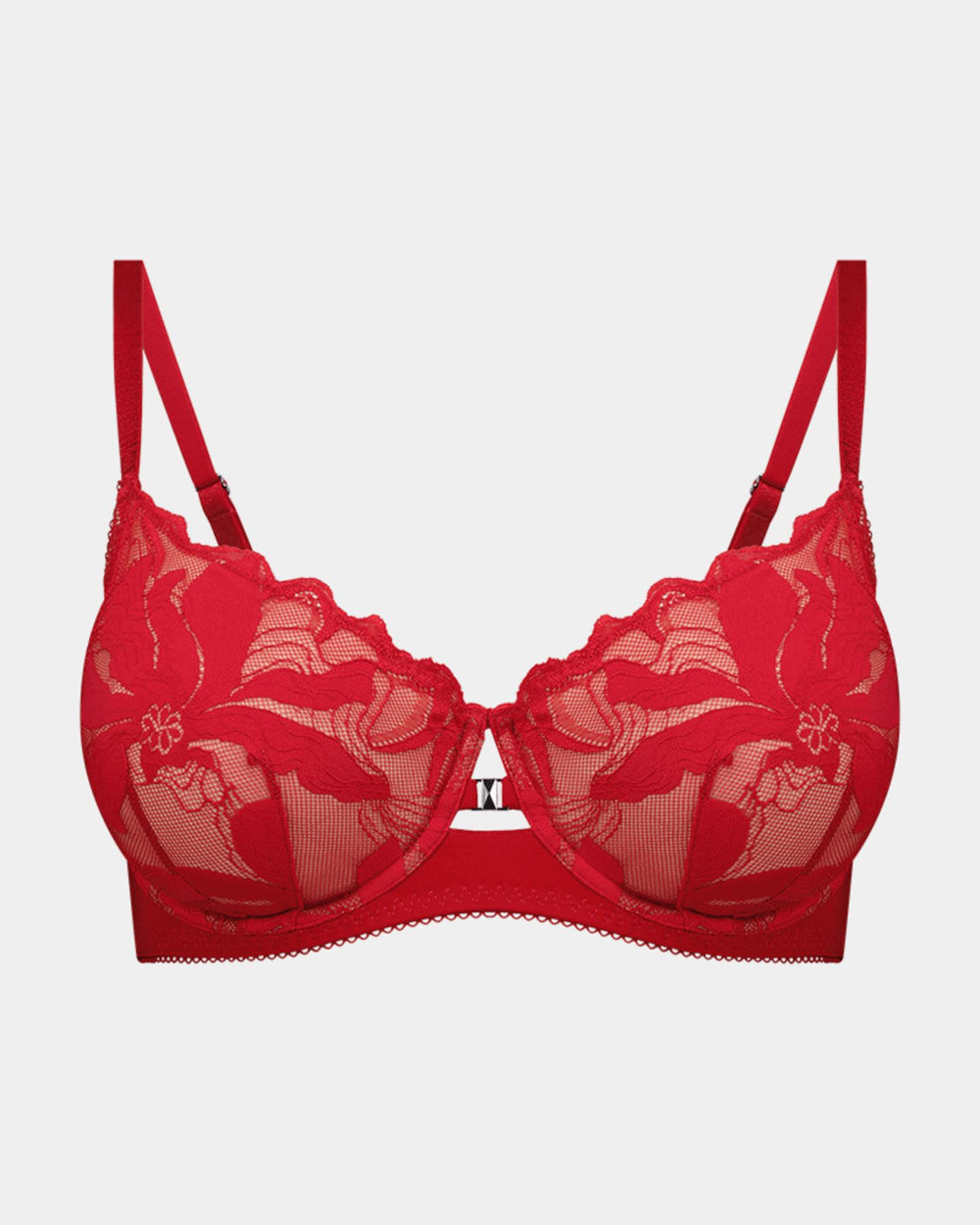 Margot Estelle Underwire Bra in JESTER RED. Flat lay front view