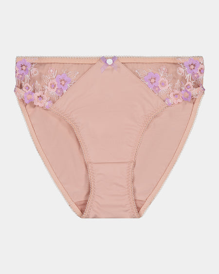 Cherish High Cut Brief in EVENING SAND. Flat lay front view