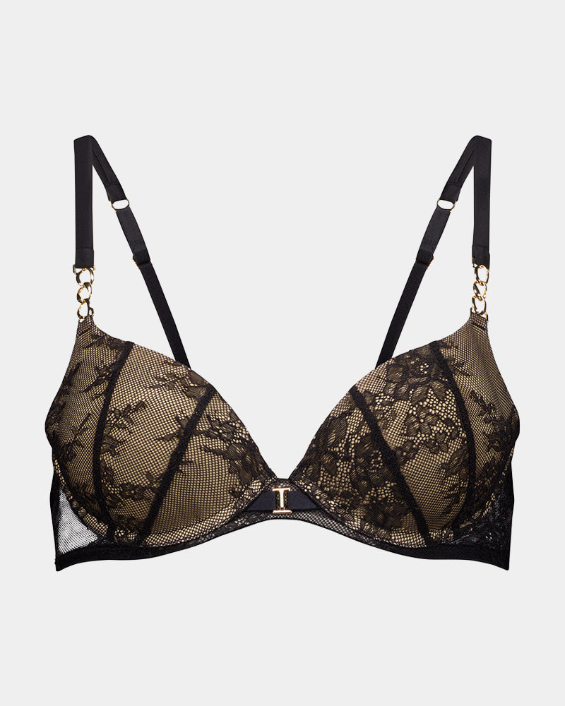 Scarlet Lover Push Up Bra in BLACK. Flat lay front view