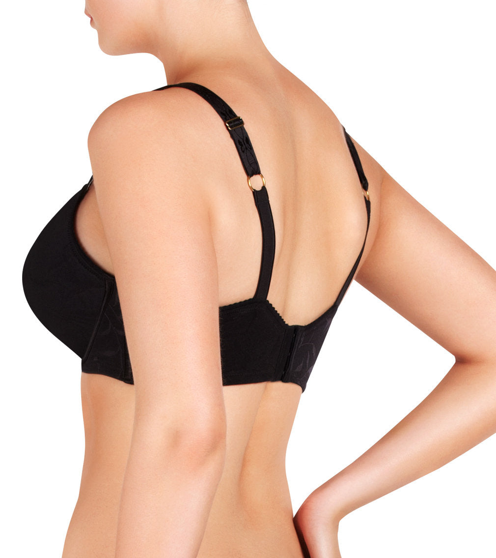 Model wears Profile Perfect Contour Bra in BLACK. On body back view