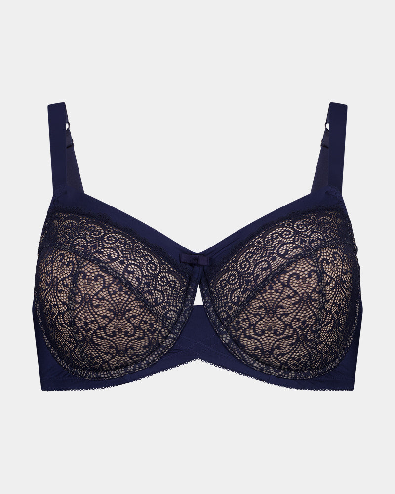 Graceful Lace Underwire Bra in NAVY BLAZER. Flat lay front view