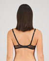 Model wears Scarlet Lover Underwire Bra in BLACK. On body back view