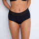 Model wears Flo Heavy Full Brief in BLACK. On body front view