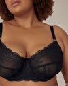 Model wears Sofia Underwire Bra in BLACK. On body side view