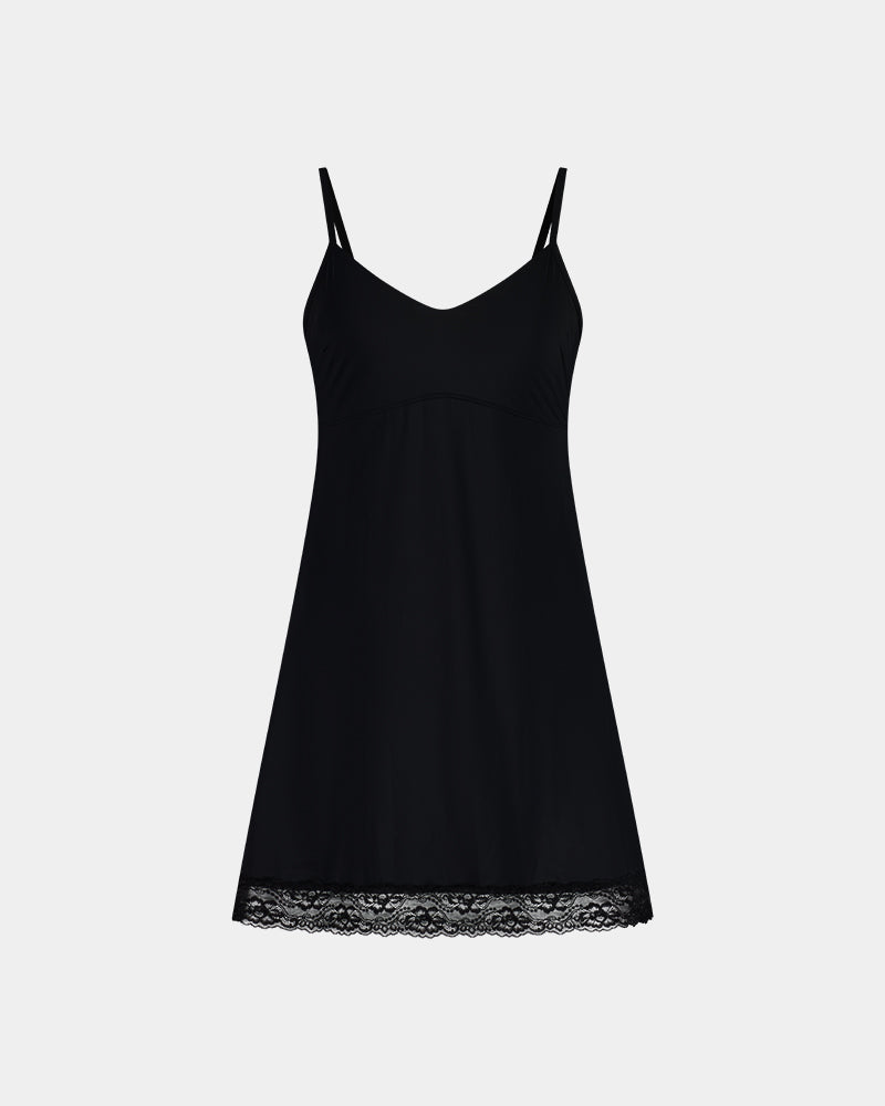 Understatement Slip in BLACK. Flat lay front view