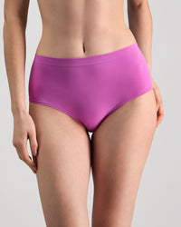 Model wears Seamless Soft Full Brief in RADIANT ORCHID. On body front view