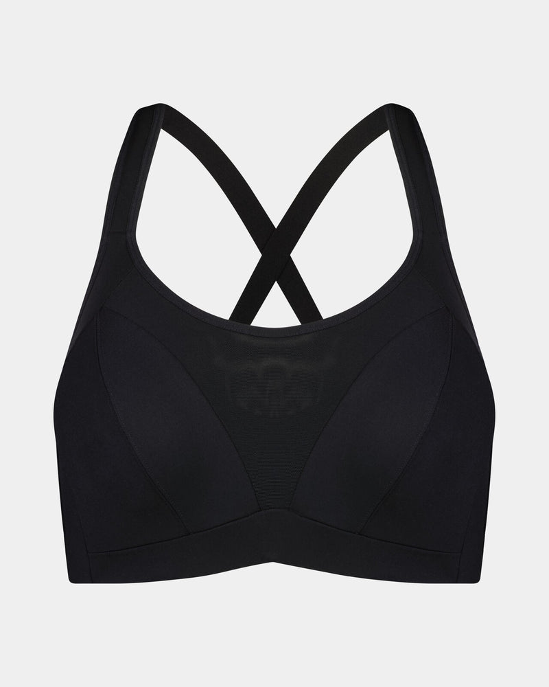 Power Underwire Bra in BLACK. Flat lay front view