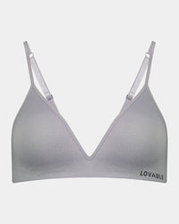 Simply Seamless Wire Free Bra in LIGHT GREY MARLE. Flat lay front view