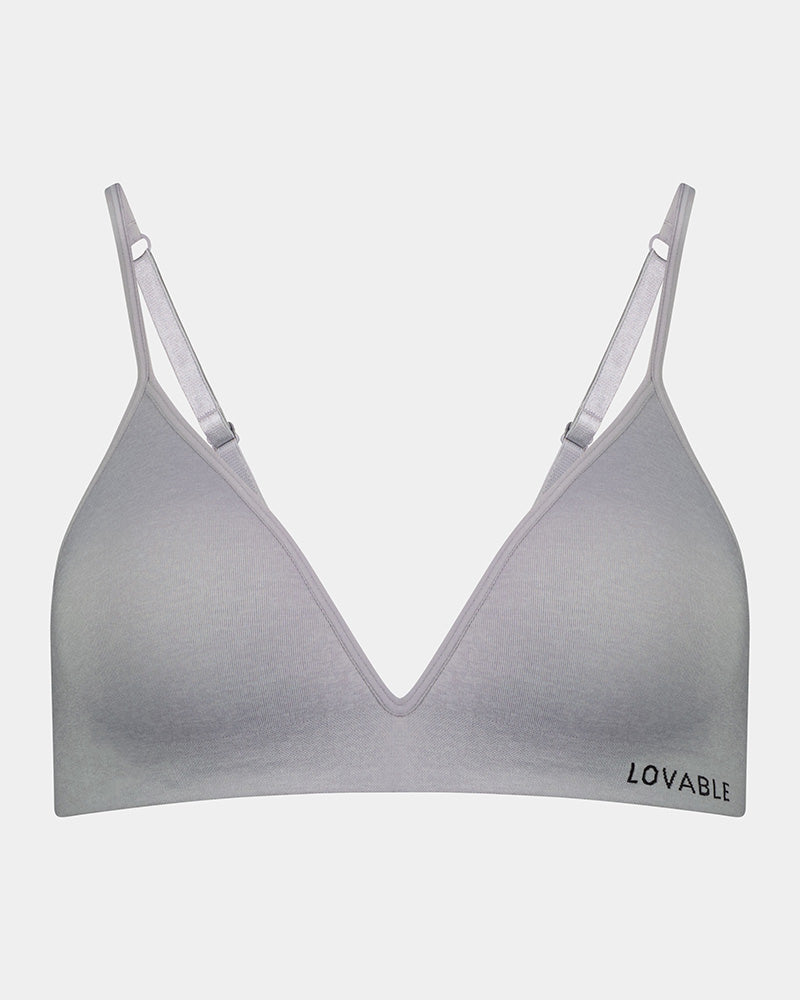 Simply Seamless Wire Free Bra in LIGHT GREY MARLE. Flat lay front view