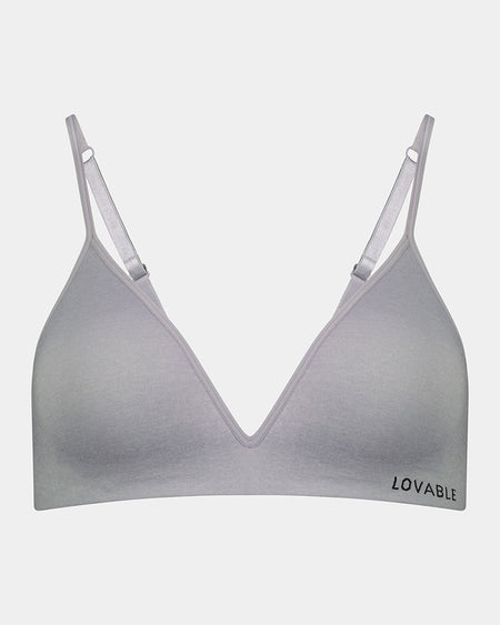 Simply Seamless Wire Free Bra in LIGHT GREY MARLE. Flat lay front view