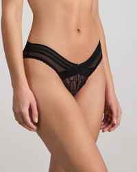 Model wears Ava Rose Brazilian in BLACK. On body side view