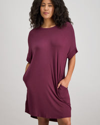 Model wears Belle Bamboo Nightie in FIG. On body front view