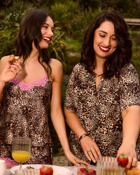 Dare To Dream Short Pj Set in WILD LYNX PRINT. Feature shot