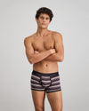 Bold Stripe Mens Trunk in BLACK/PLUM STRIPE. Feature shot