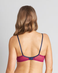 Model wears Giuliana Contour Bra in RASPBERRY RADIANCE/PEACOAT. On body back view