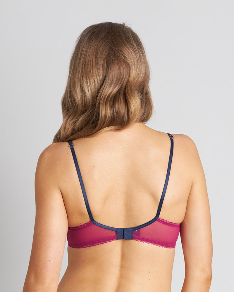 Model wears Giuliana Contour Bra in RASPBERRY RADIANCE/PEACOAT. On body back view