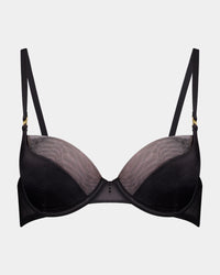 Sheer Impact Contour Bra in BLACK. Flat lay front view