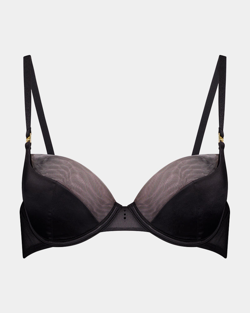 Sheer Impact Contour Bra in BLACK. Flat lay front view