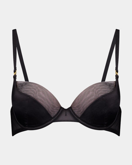 Sheer Impact Contour Bra in BLACK. Flat lay front view