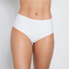 Model wears Seamless Full Brief in WHITE. On body front view