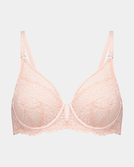 Adoration Underwire Bra in SILVER PINK. Flat lay front view