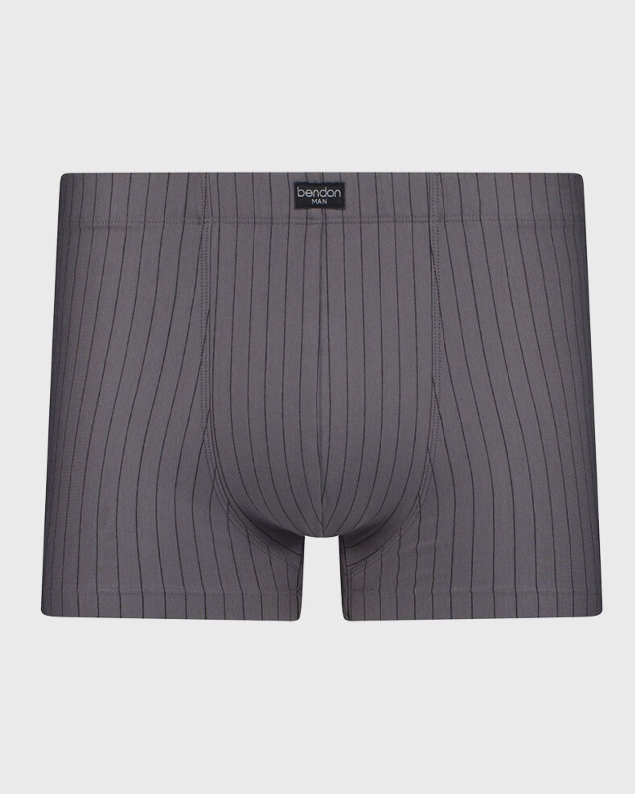 Cotton Stretch Mens Trunk in ASH PINSTRIPE. Flat lay front view