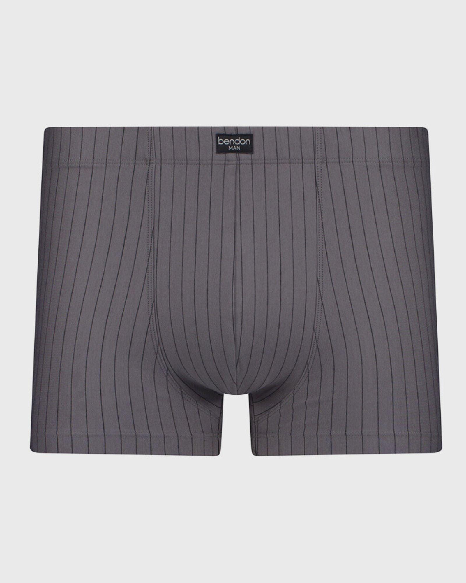 Cotton Stretch Mens Trunk in ASH PINSTRIPE. Flat lay front view