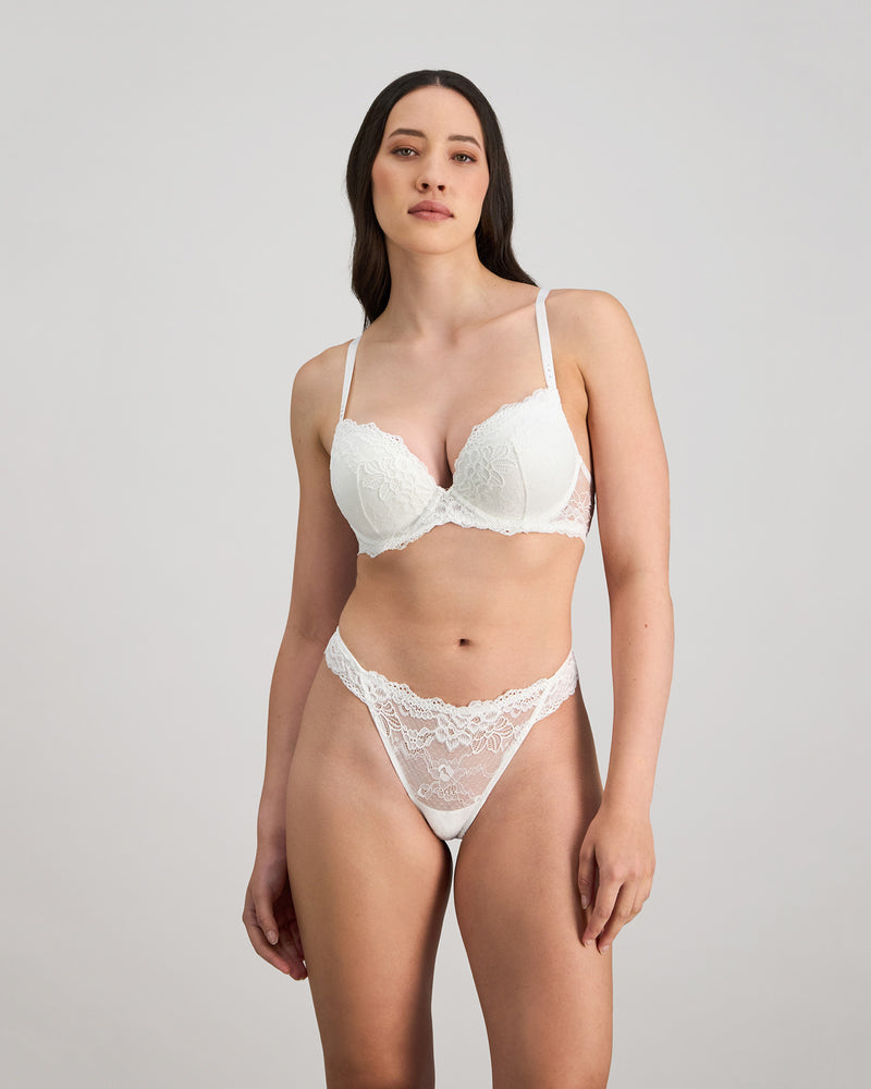 My Fit Lace Push Up Bra in WHITE. Feature shot