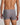 Model wears Cotton Stretch Mens Trunk in ASH PINSTRIPE. On body back view