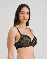 My Fit Lace Push Up Bra in BLACK. Flat lay back view