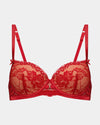 Lace Me Up Contour Bra in JESTER RED. Flat lay front view