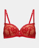 Lace Me Up Contour Bra in JESTER RED. Flat lay front view