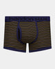 Bold Stripe Mens Trunk in BLACK/OAK BUFF STRIPE. Flat lay front view