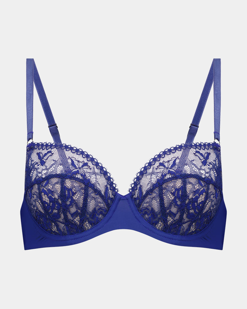 Inspire Me Underwire Bra in Medieval Blue. Flat lay front view