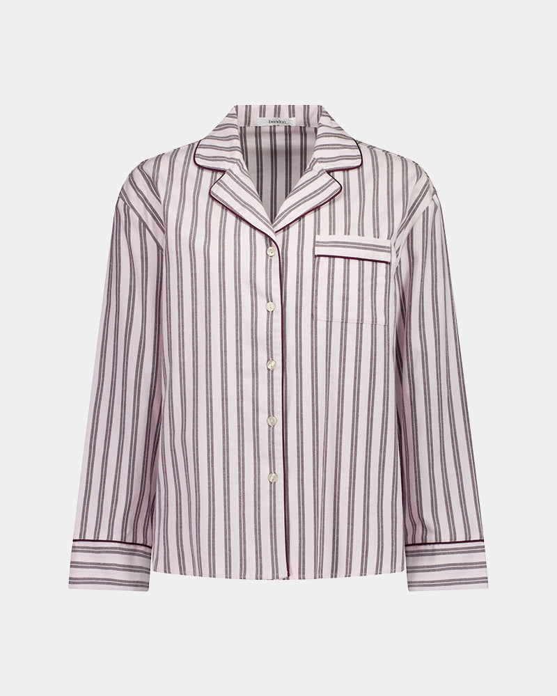 Cosy Flannel Long Sleeve Pj Top in PINK-A-BOO. Flat lay front view